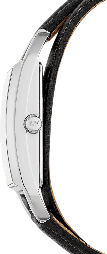 Michael Kors Empire Three-Hand Silver Dial Black Leather Strap Watch For Women - MK4722