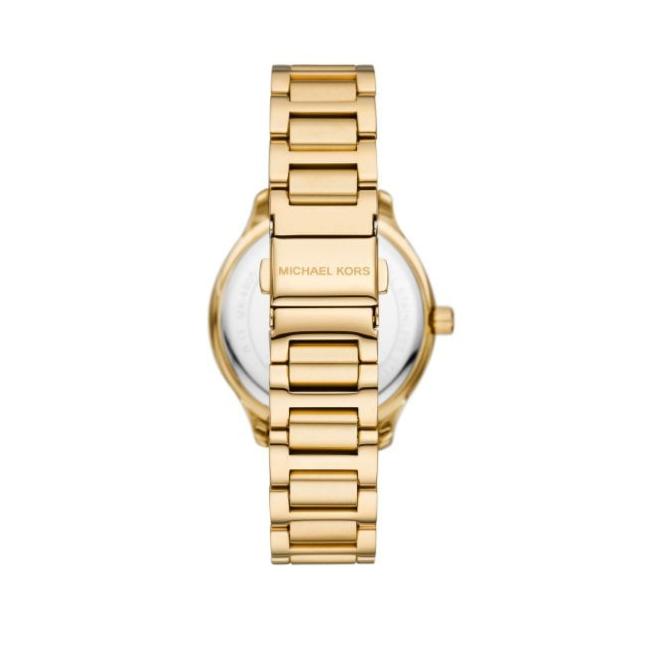 Michael Kors Sage Three-Hand Mother of Pearl White Dial Gold Steel Strap Watch for Women - MK4805