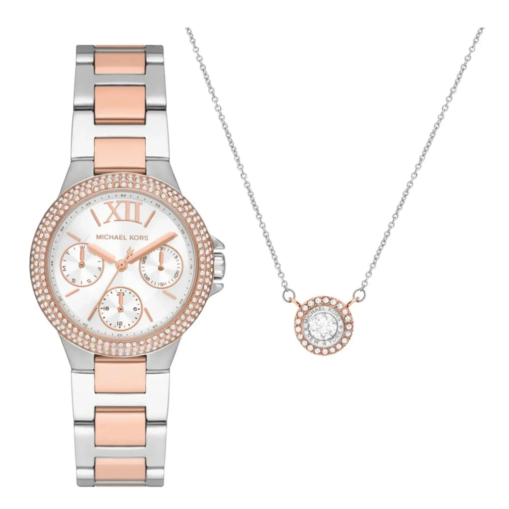 Michael Kors Camille Multifunction White Dial Two Tone Steel Strap Watch for Women - MK1054
