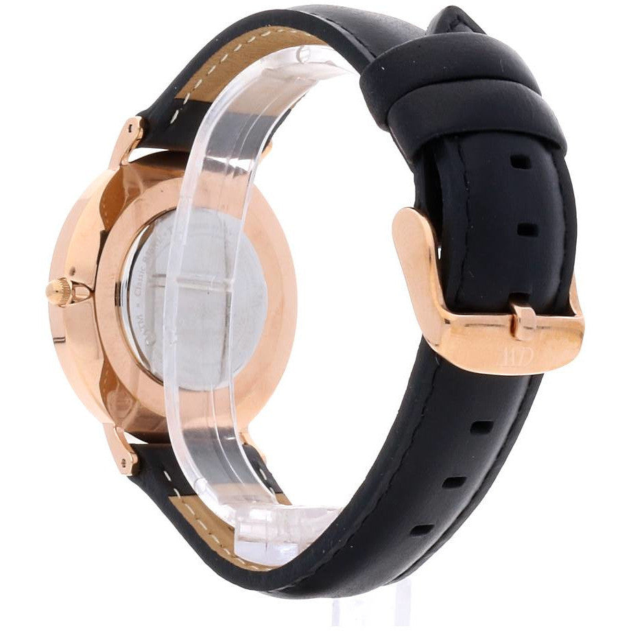 Daniel Wellington Classic Sheffield White Dial Black Leather Strap Watch for Women - DW00100036