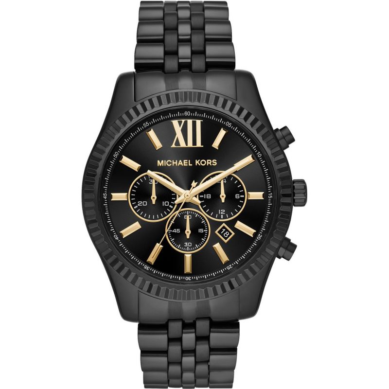 Michael Kors Lexington Chronograph Black Dial Black Steel Strap Watch for Men - MK8603