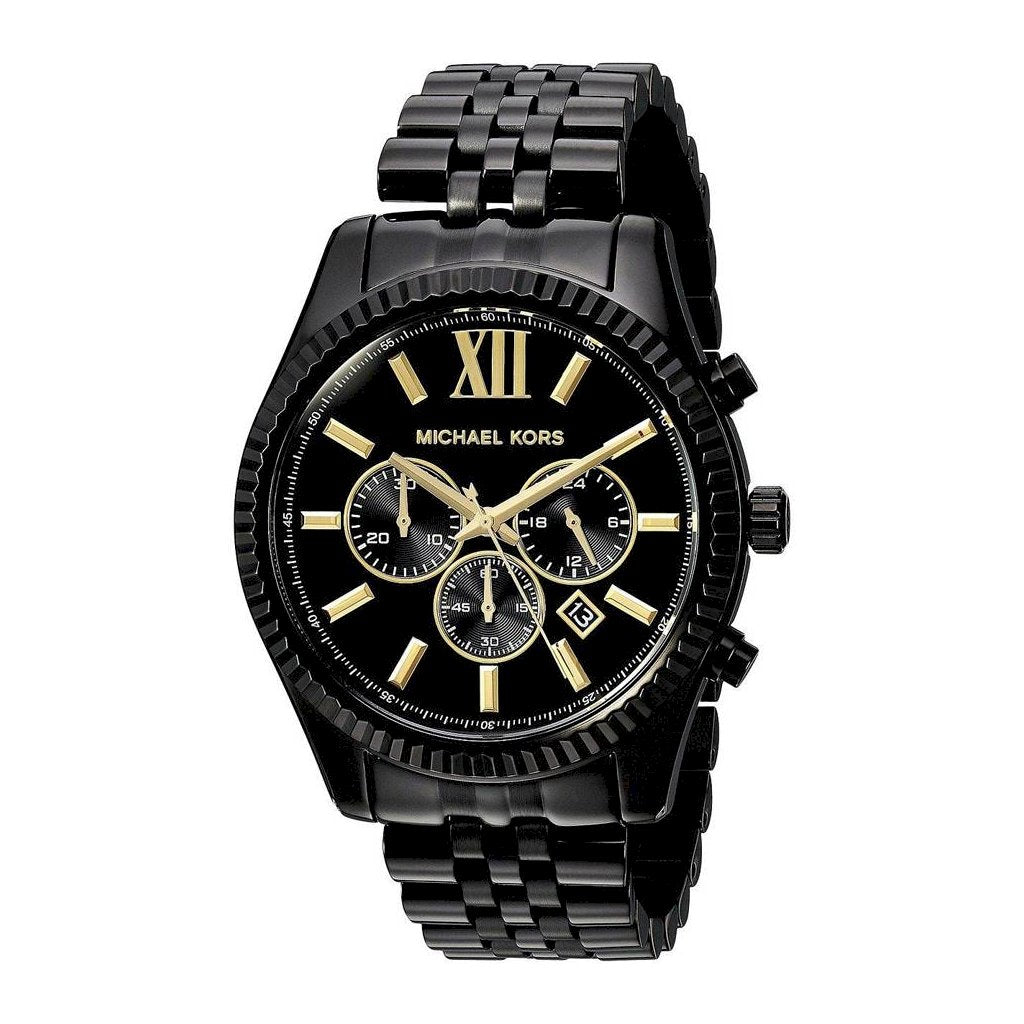 Michael Kors Lexington Chronograph Black Dial Black Steel Strap Watch for Men - MK8603