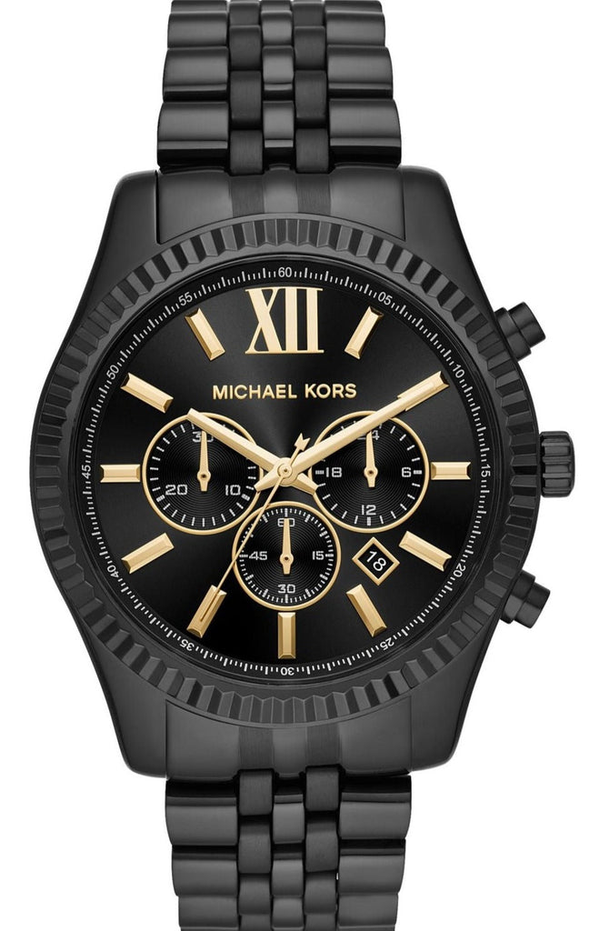 Michael Kors Lexington Chronograph Black Dial Black Steel Strap Watch for Men - MK8603