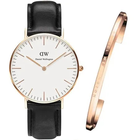 Daniel Wellington Classic Sheffield White Dial Black Leather Strap Watch for Women - DW00100036