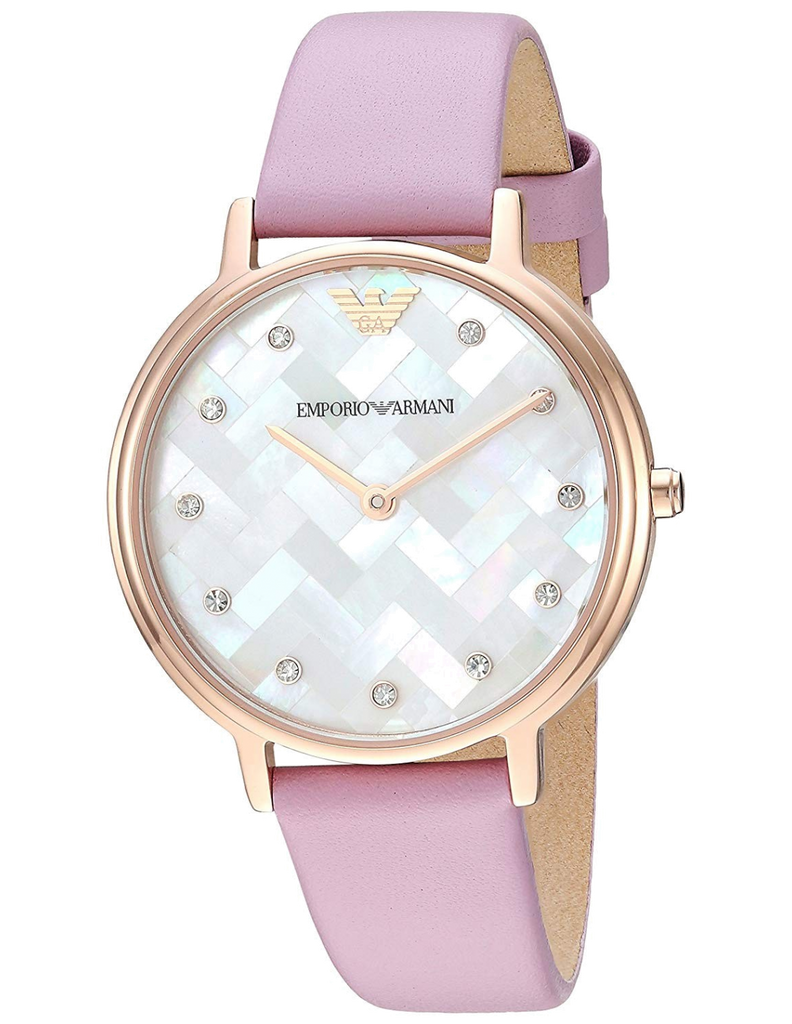 Emporio Armani Kappa Mother Of Pearl White Dial Pink Leather Strap Watch For Women - AR11130
