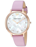 Emporio Armani Kappa Mother Of Pearl White Dial Pink Leather Strap Watch For Women - AR11130
