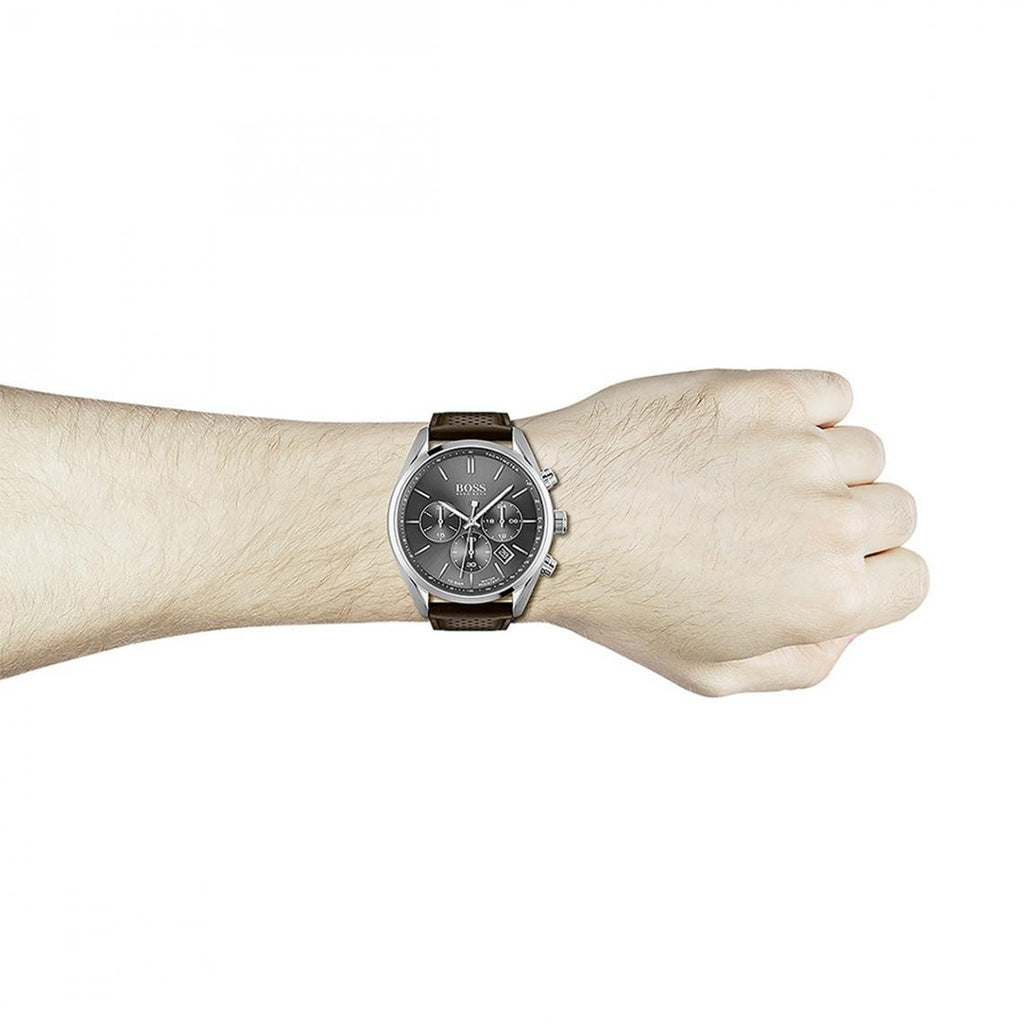Hugo Boss Contemporary Sport Driver Black Dial Black Leather Strap Watch for Men - 1513085