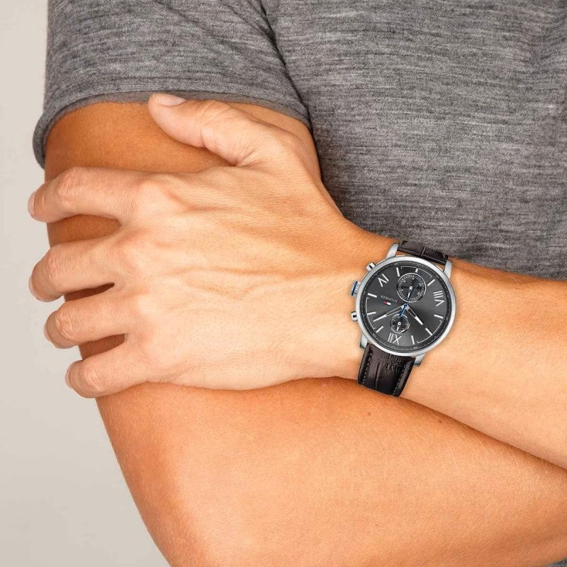 Tommy Hilfiger Aiden Quartz Black Dial Brown Leather Strap Watch for Men - 1791309