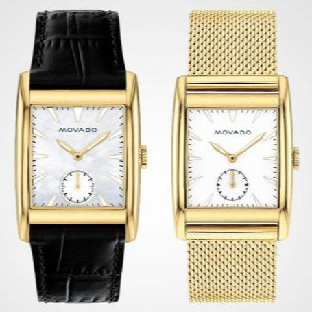 Movado Heritage Mother of Pearl White Dial Black Leather Strap Watch For Women - 3650050