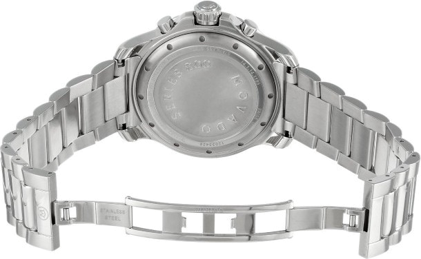 Movado Series 800 Chronograph Black Dial Silver Steel Strap Watch For Men - 2600110