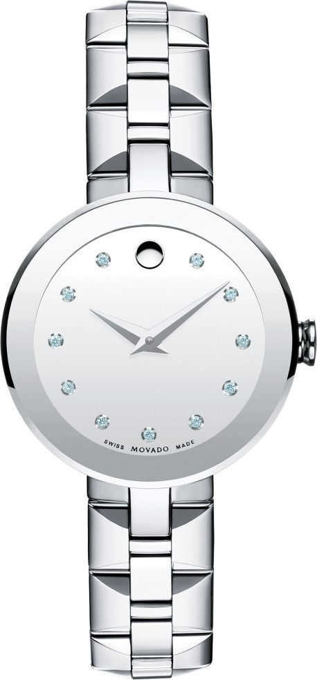 Movado Sapphire Diamonds Silver Dial Silver Steel Strap Watch For Women - 606814