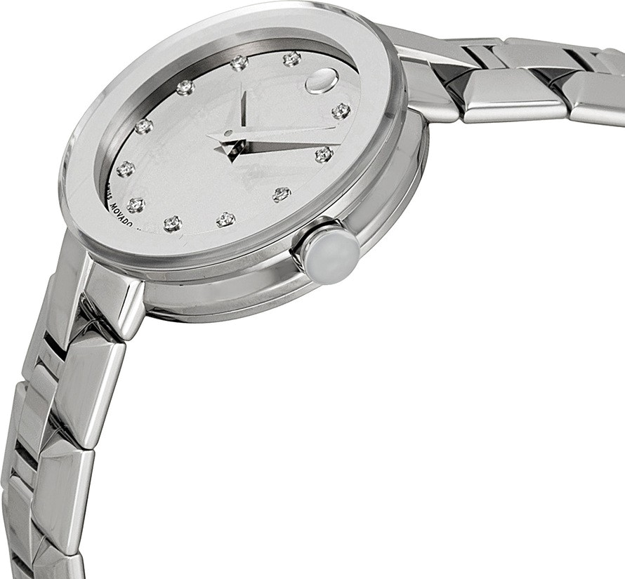 Movado Sapphire Diamonds Silver Dial Silver Steel Strap Watch For Women - 606814