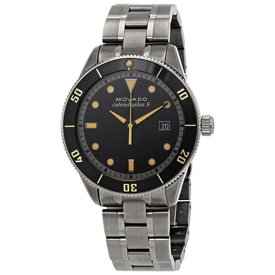 Movado Heritage Calendoplan Black Dial Silver Steel Strap Watch For Men - 3650095