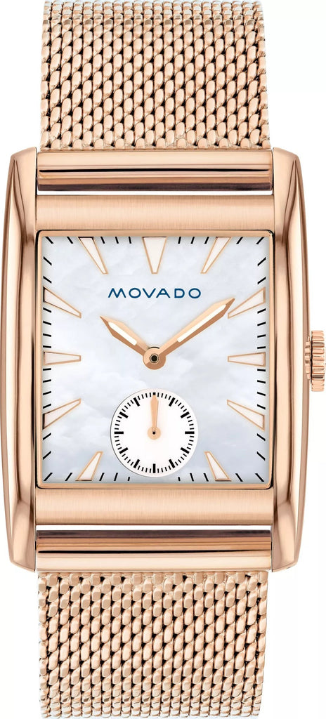Movado Heritage White Mother of Pearl Dial Rose Gold Mesh Bracelet Watch For Women - 3650041