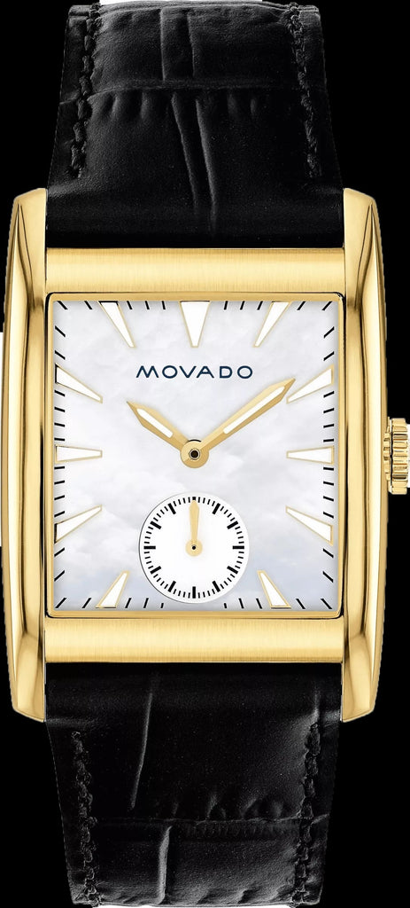 Movado Heritage Mother of Pearl White Dial Black Leather Strap Watch For Women - 3650050