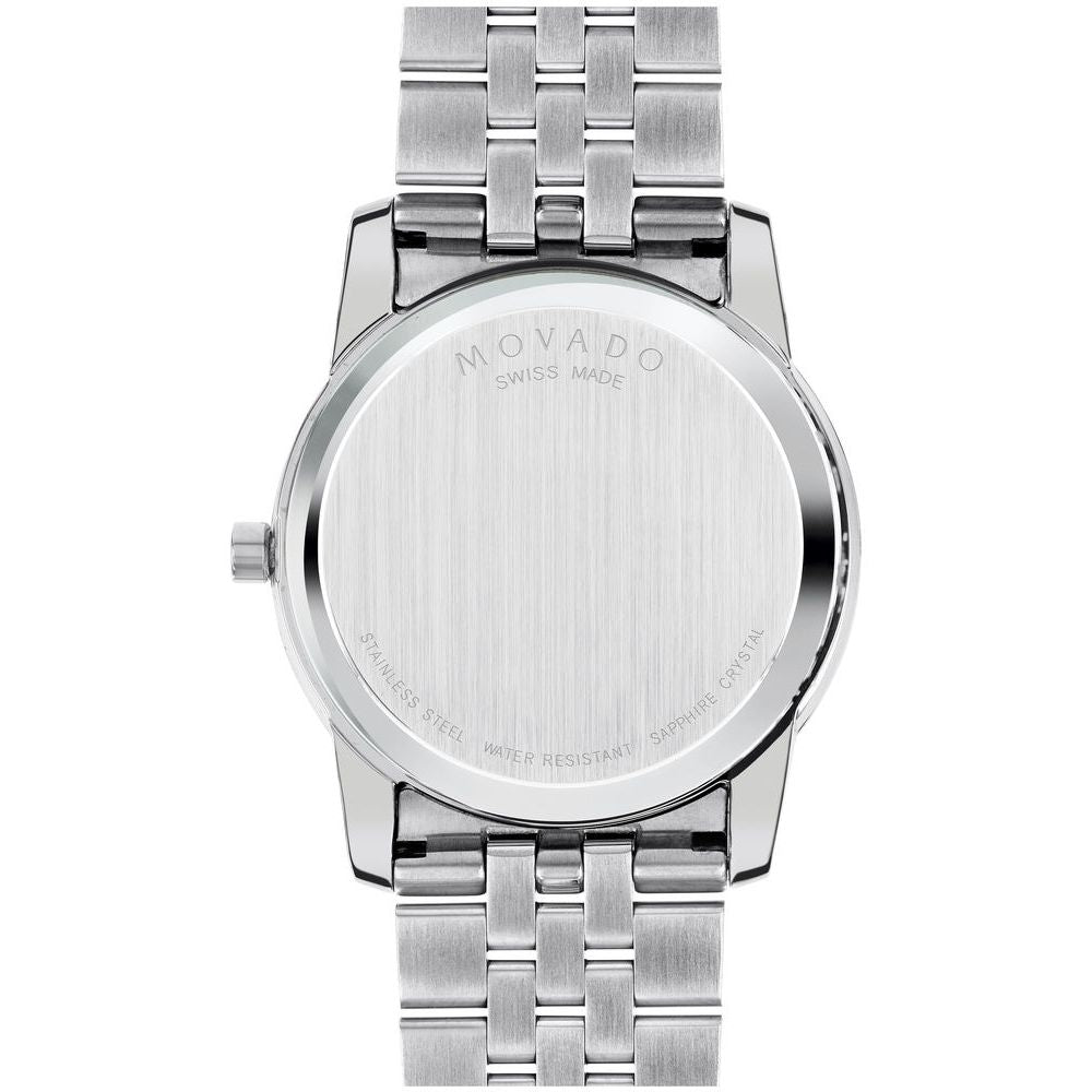 Movado Museum Diamonds Black Dial Silver Steel Strap Watch For Men - 606878