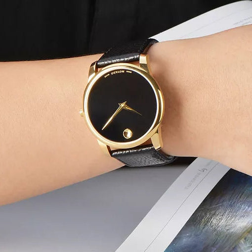 Movado Museum Black Dial Black Leather Strap Watch For Men - 0607014