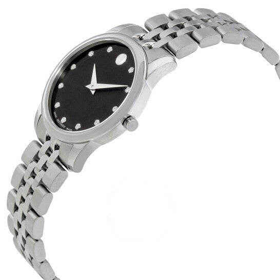 Movado Museum Classic Black Dial Silver Steel Strap Watch For Women - 0606858