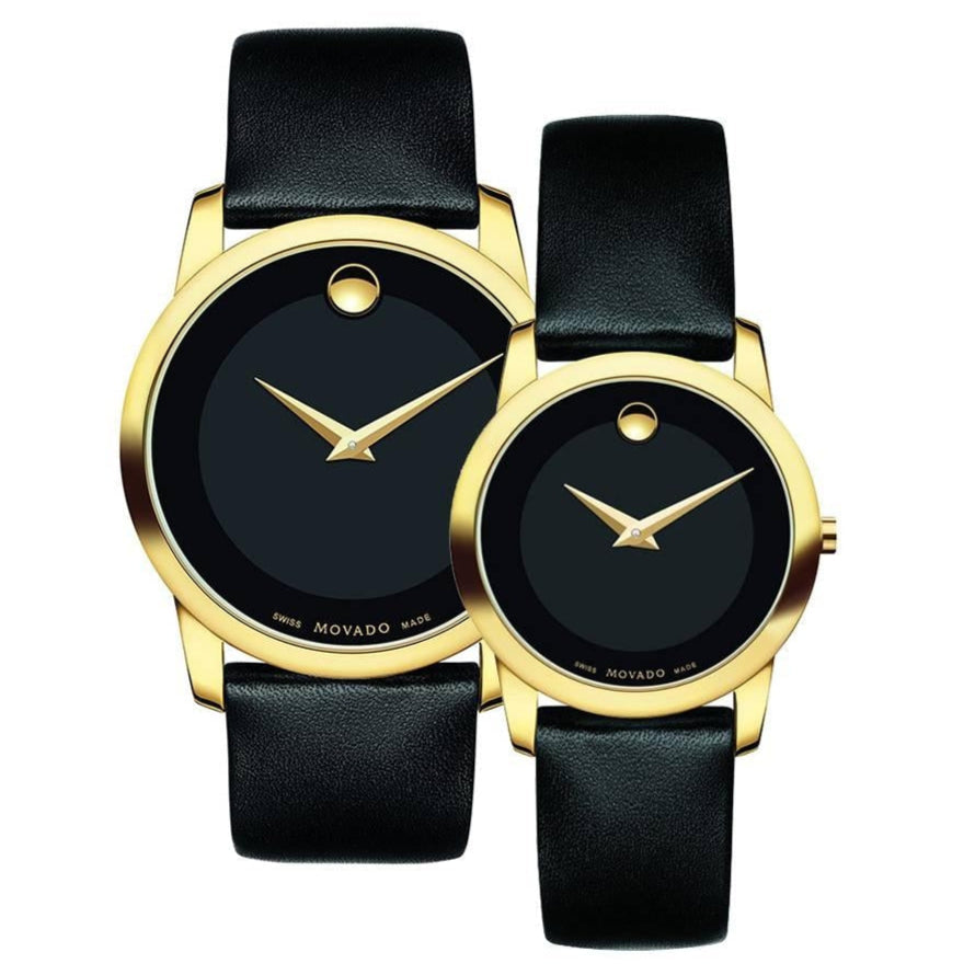Movado Museum Classic Black Dial Black Leather Strap Watch For Women - 0606877