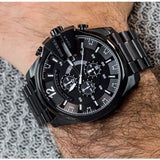 Diesel Mega Chief Chronograph Black Dial Black Steel Strap Watch For Men - DZ4283