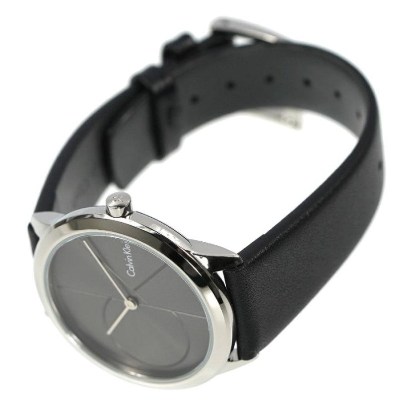 Calvin Klein Minimal Grey Dial Black Leather Strap Watch for Men - K3M221C3