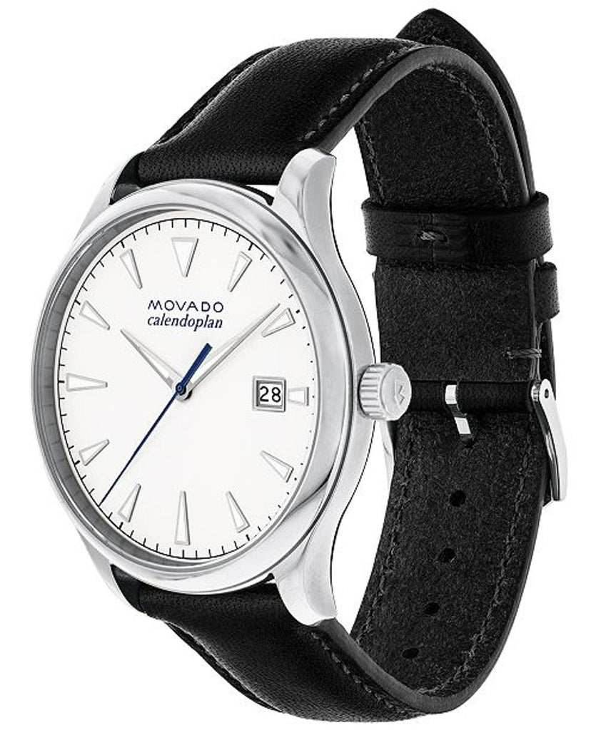 Movado Heritage Calendoplan White Dial Black Leather Strap Watch for Men - 3650002