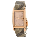 Burberry The Pioneer Rose Gold Dial Haymarket Brown Leather Strap Watch for Women - BU9408