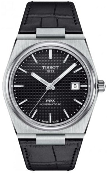 Tissot PRX Powermatic 80 Black Dial Black Leather Strap Watch for Men - T137.407.16.051.00