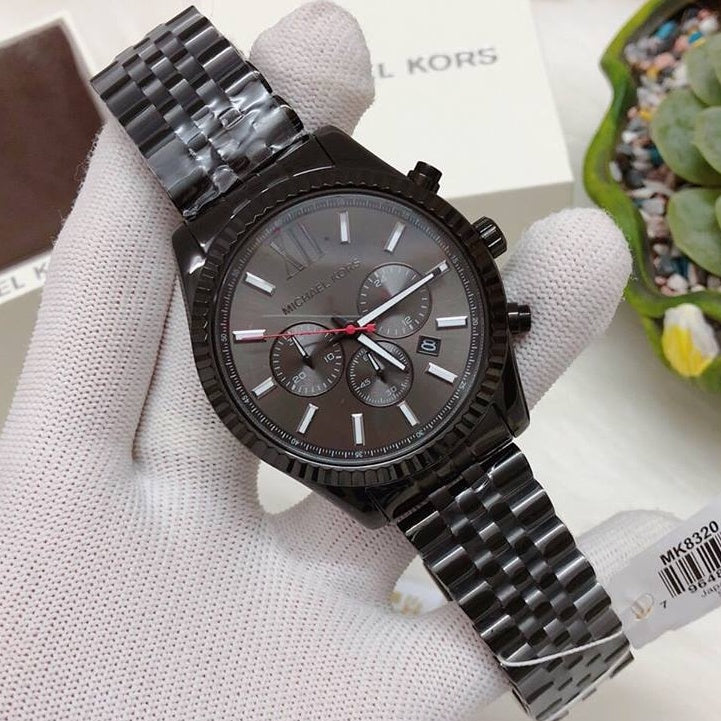 Michael Kors Lexington Chronograph Black Dial Black Steel Strap Watch for Men - MK8320