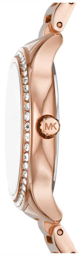 Michael Kors Sage Three-Hand Mother of Pearl White Dial Rose Gold Steel Strap Watch for Women - MK4806