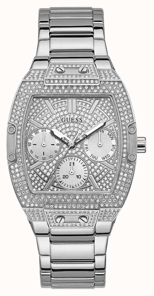 Guess Raven Diamonds Silver Dial Silver Steel Strap Watch for Women - GW0104L1