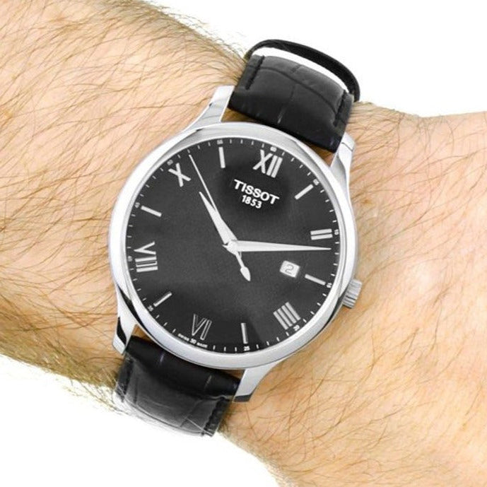 Tissot T Classic Tradition Black Dial Black Leather Strap Watch For Men - T063.610.16.057.00