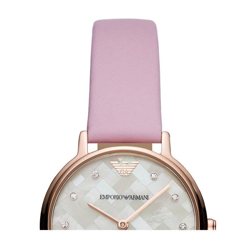 Emporio Armani Kappa Mother Of Pearl White Dial Pink Leather Strap Watch For Women - AR11130