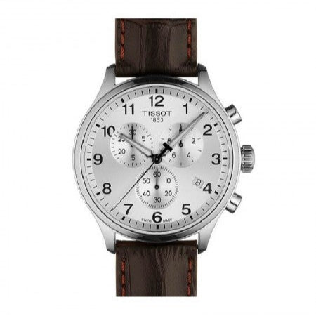 Tissot T Sport Chrono XL Classic Silver Dial Brown Leather Strap Watch For Men - T116.617.16.037.00