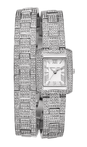 Michael Kors Emery Pave Double Wrap Crystals White Dial Silver Steel Strap Watch for Women - MK4836