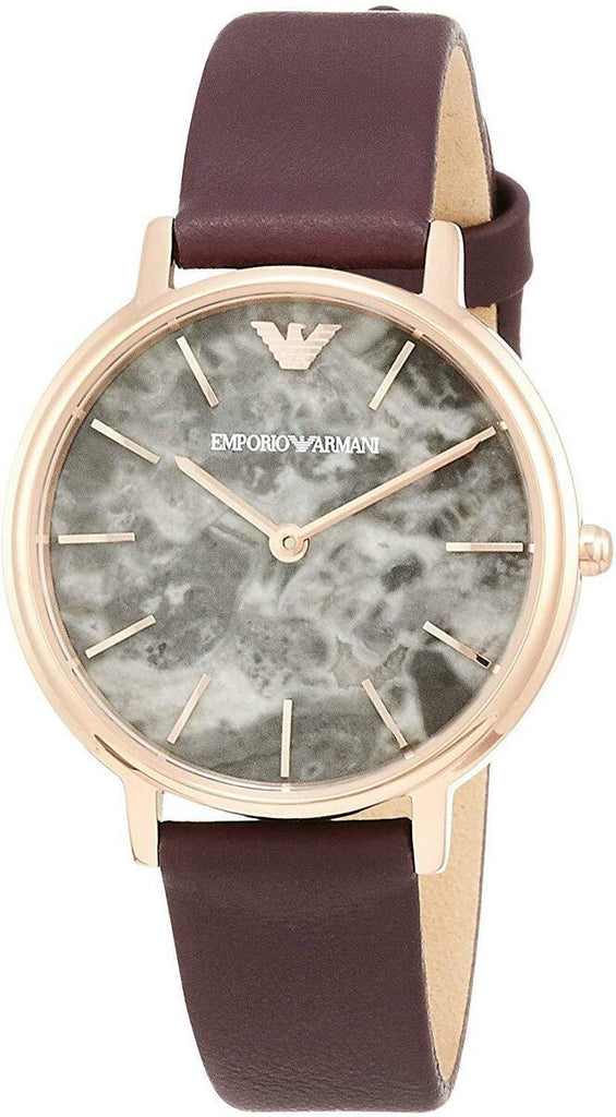 Emporio Armani Quartz Grey Dial Brown Leather Strap Watch For Women - AR11172