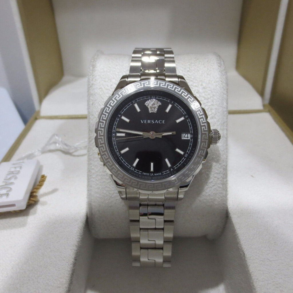 Versace Hellenyium Black Dial Silver Steel Strap Watch for Women - V12020015