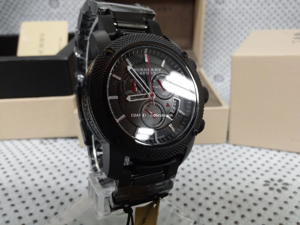 Burberry Sport Chronograph Black Dial Black Steel Strap Watch for Men - BU7703