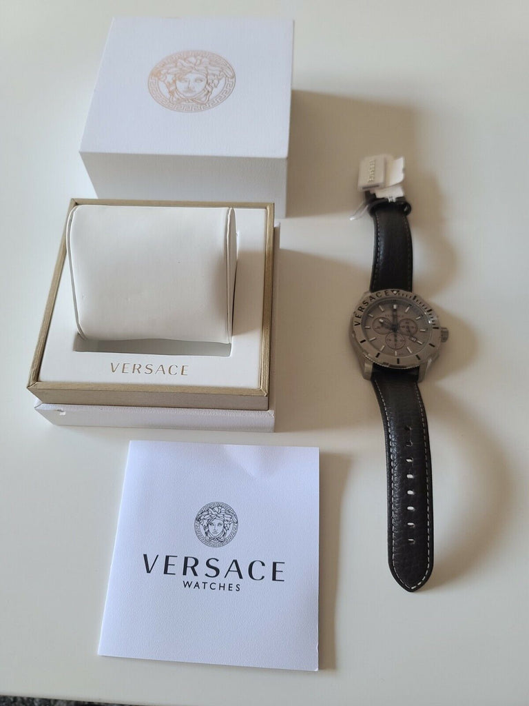 Versace Casual Chronograph Grey Dial Brown Leather Strap Watch for Men - VERG001-18