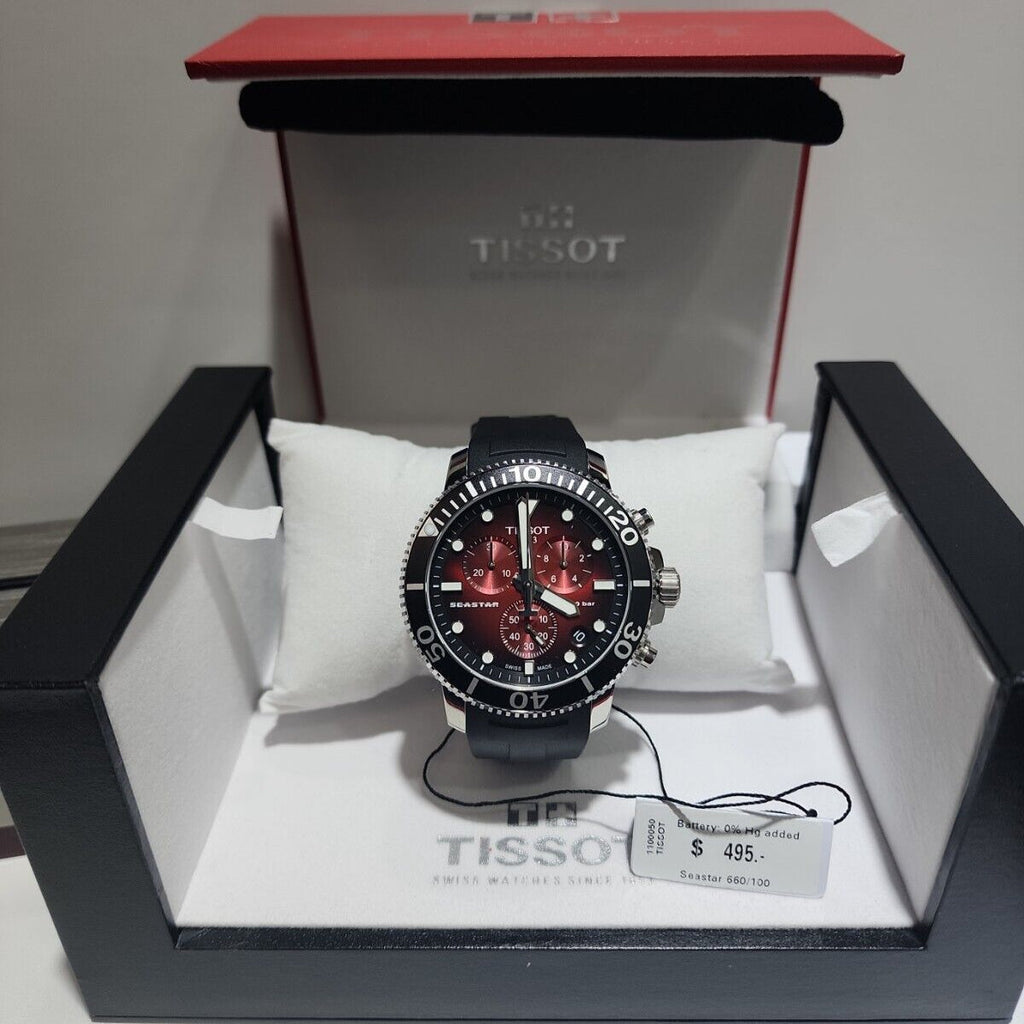 Tissot Seastar 1000 Chronograph Red Dial Black Rubber Strap Watch For Men - T120.417.17.421.00