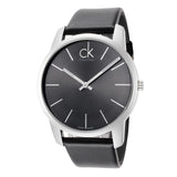 Calvin Klein City Grey Dial Black Leather Strap Watch For Men - K2G21107