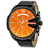 Diesel Mega Chief Chronograph Black Dial Black Leather Strap Watch For Men - DZ4323
