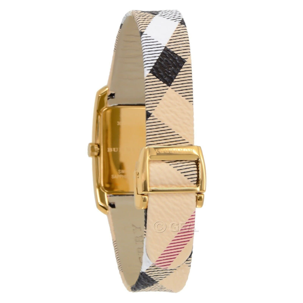 Burberry Pioneer Gold Dial Haymarket Beige Leather Strap Watch for Women - BU9509