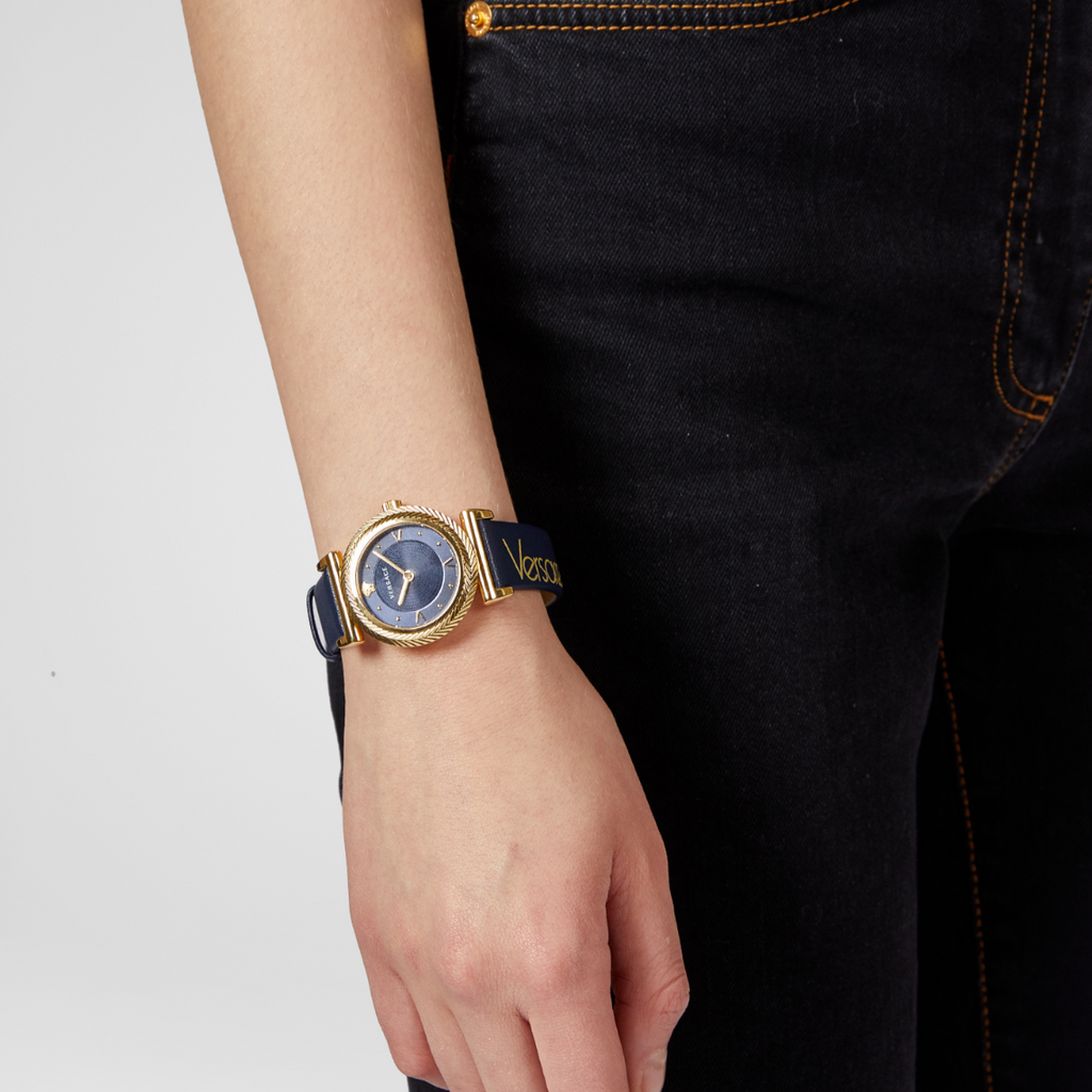 Versace Greca Blue Dial Blue Leather Strap Watch for Women - VERE00218