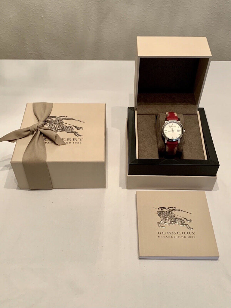 Burberry The City White Dial Haymarket Pink Leather Strap Watch for Women - BU9149