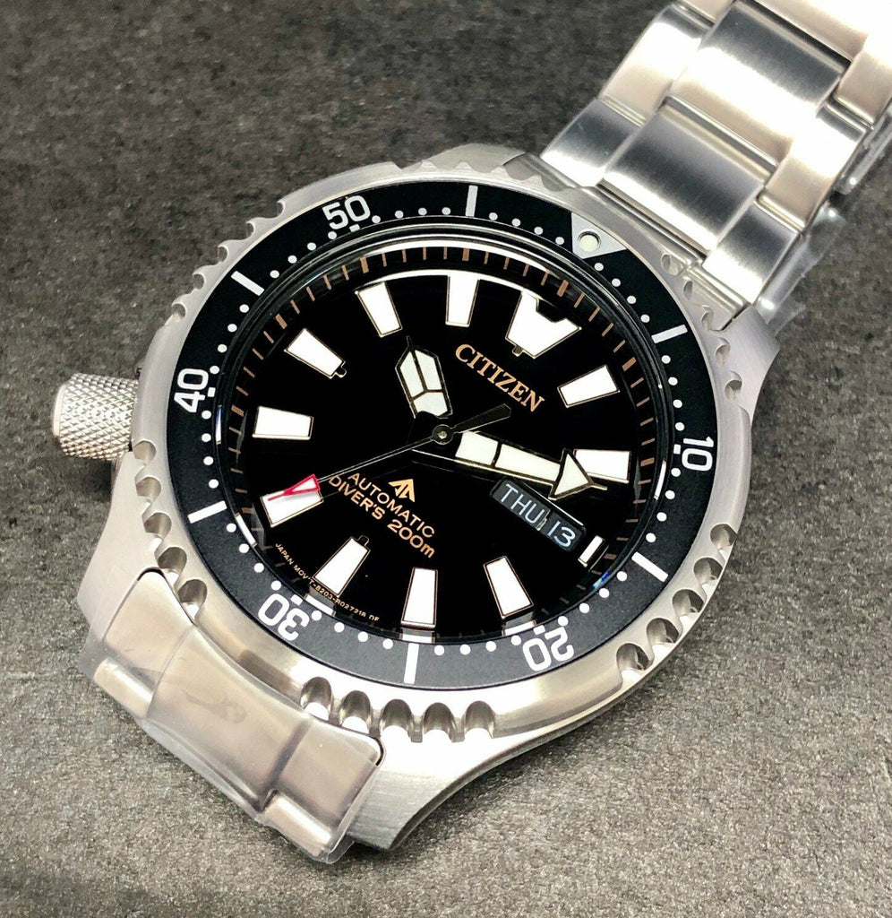 Citizen Promaster 200M Diver Fugu Asian Limited Edition Black Dial Silver Steel Strap Watch For Men - NY0090-86E