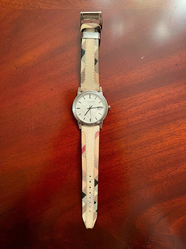 Burberry The City White Dial Beige Leather Strap Watch for Women - BU9132