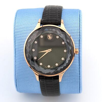 Swarovski Octea Nova Black Dial Black Leather Strap Watch for Women - 5650033