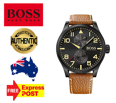 Hugo Boss Aeroliner Maxx Chronograph Black Dial Brown Leather Strap Watch For Men - 1513082