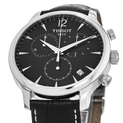 Tissot T Classic Tradition Chronograph Black Dial Black Leather Strap Watch For Men - T063.617.16.057.00
